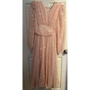 Vintage 80s Rimini Pink Long Sleeve Flowy Dress Prom Glam Chiffon